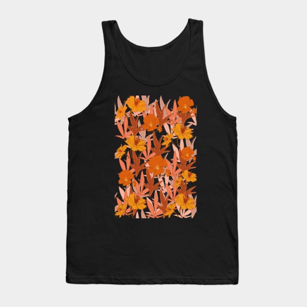Orange flower pattern Tank Top by PedaDesign